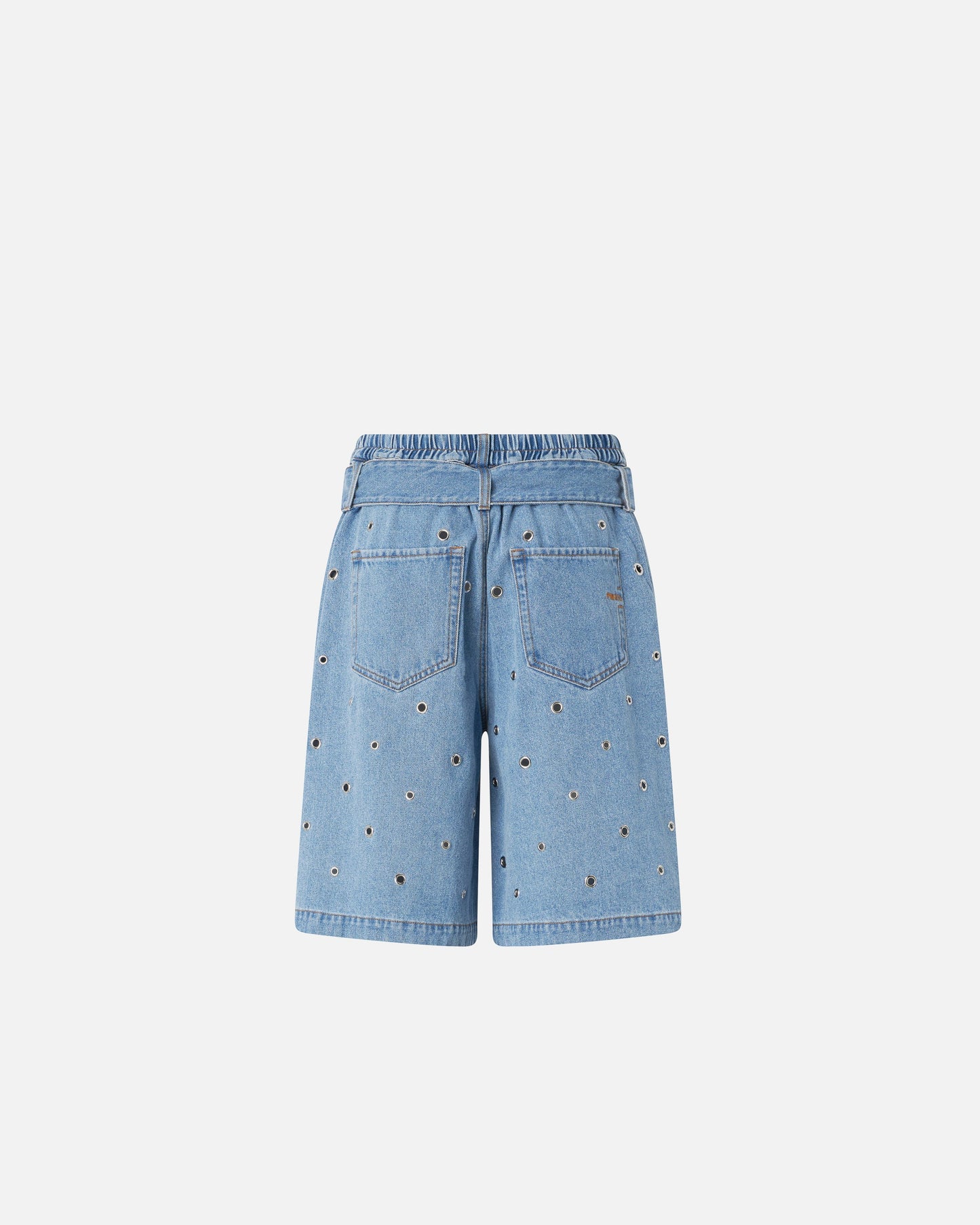 Denim shorts with eyelets and belt