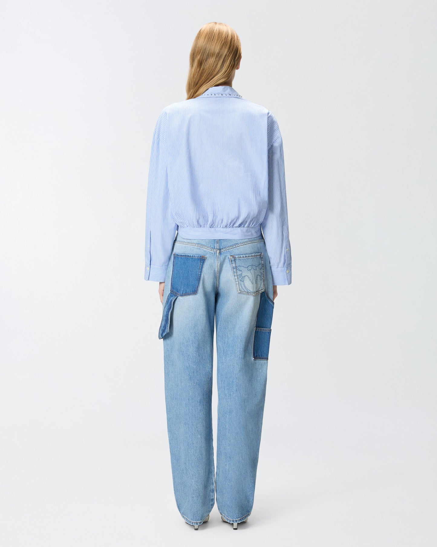 Cropped striped shirt with jewel collar