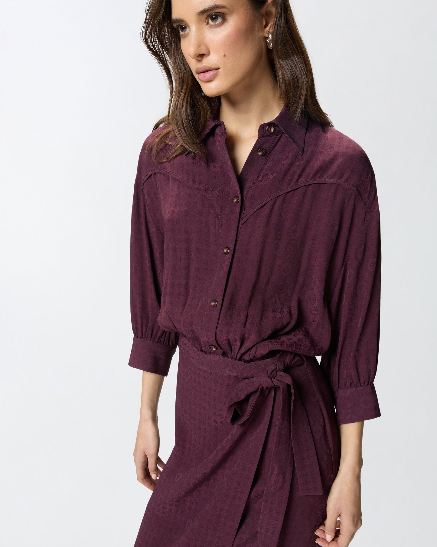 Midi dress with shirt-style top and belt