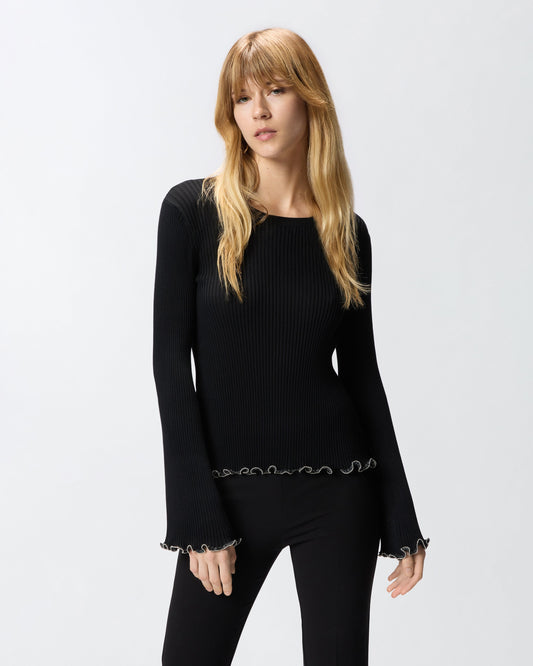 Ribbed sweater with jewel edges