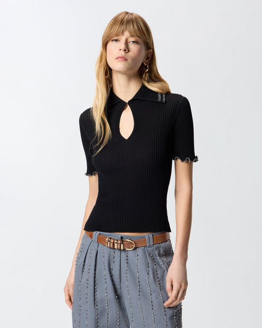 Ribbed sweater with jewel edges