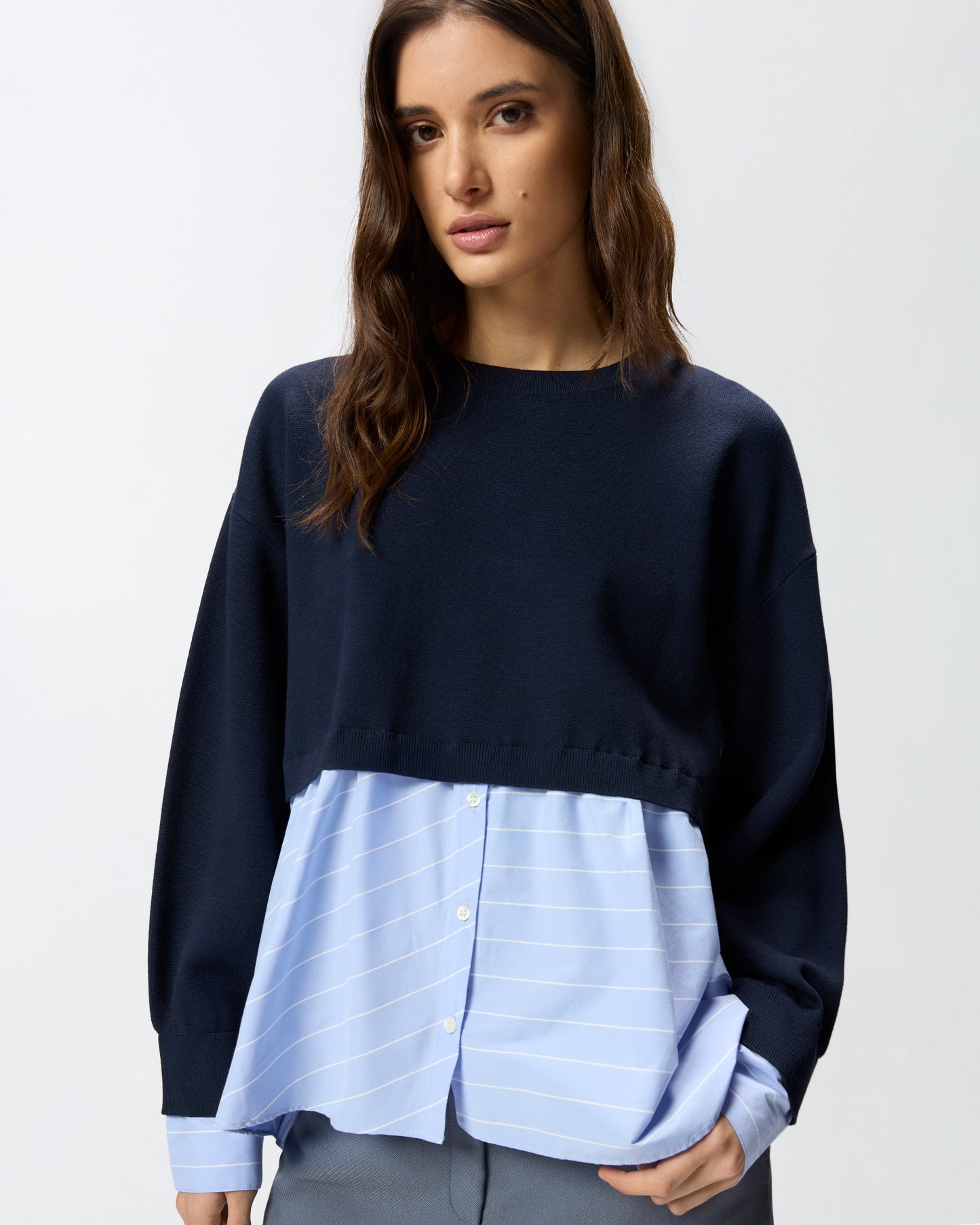 Sweater with shirt insert