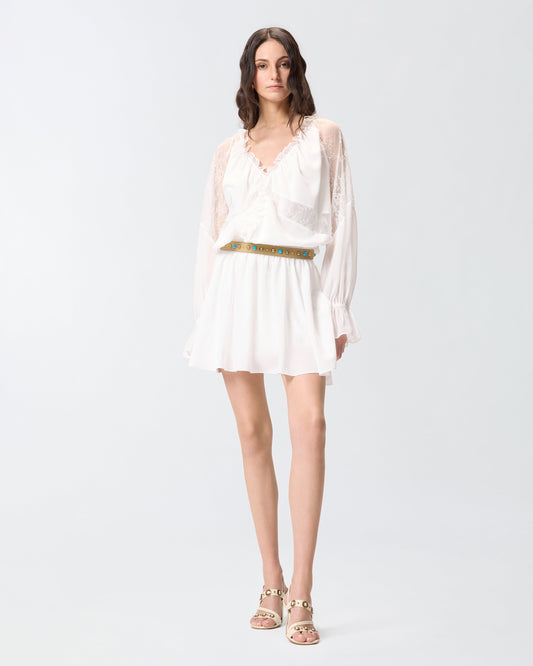 Mini dress with long sleeves and lace details