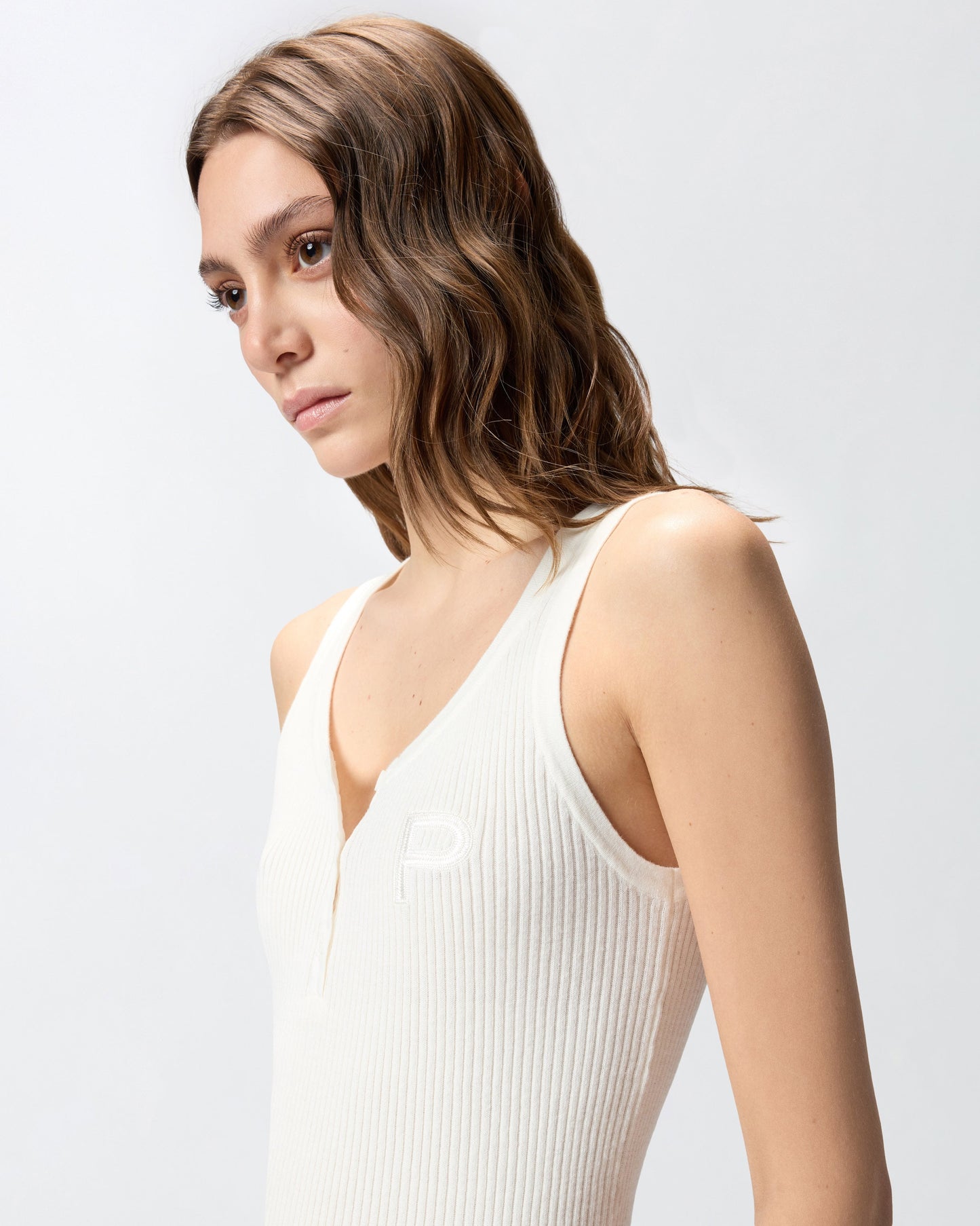 Ribbed sleeveless top with monogram