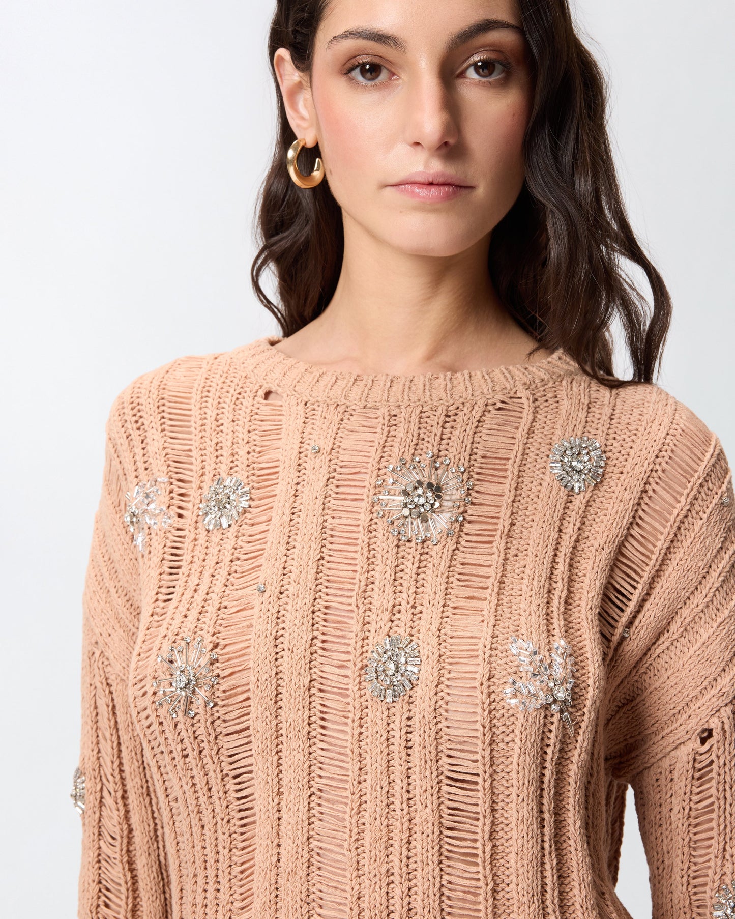 Openwork sweater with jewel details