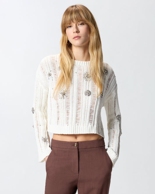 Openwork sweater with jewel details