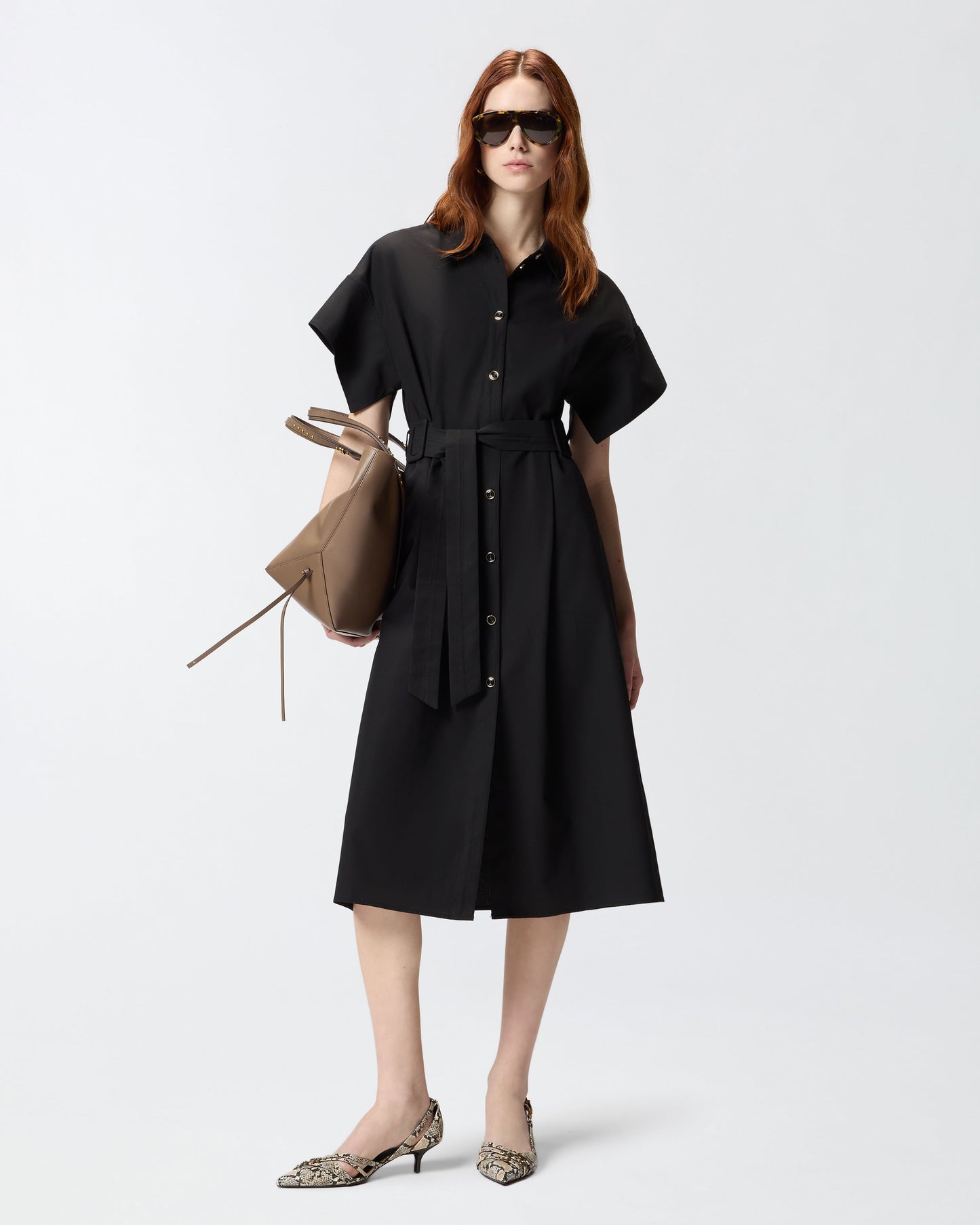 Midi shirt dress with belt