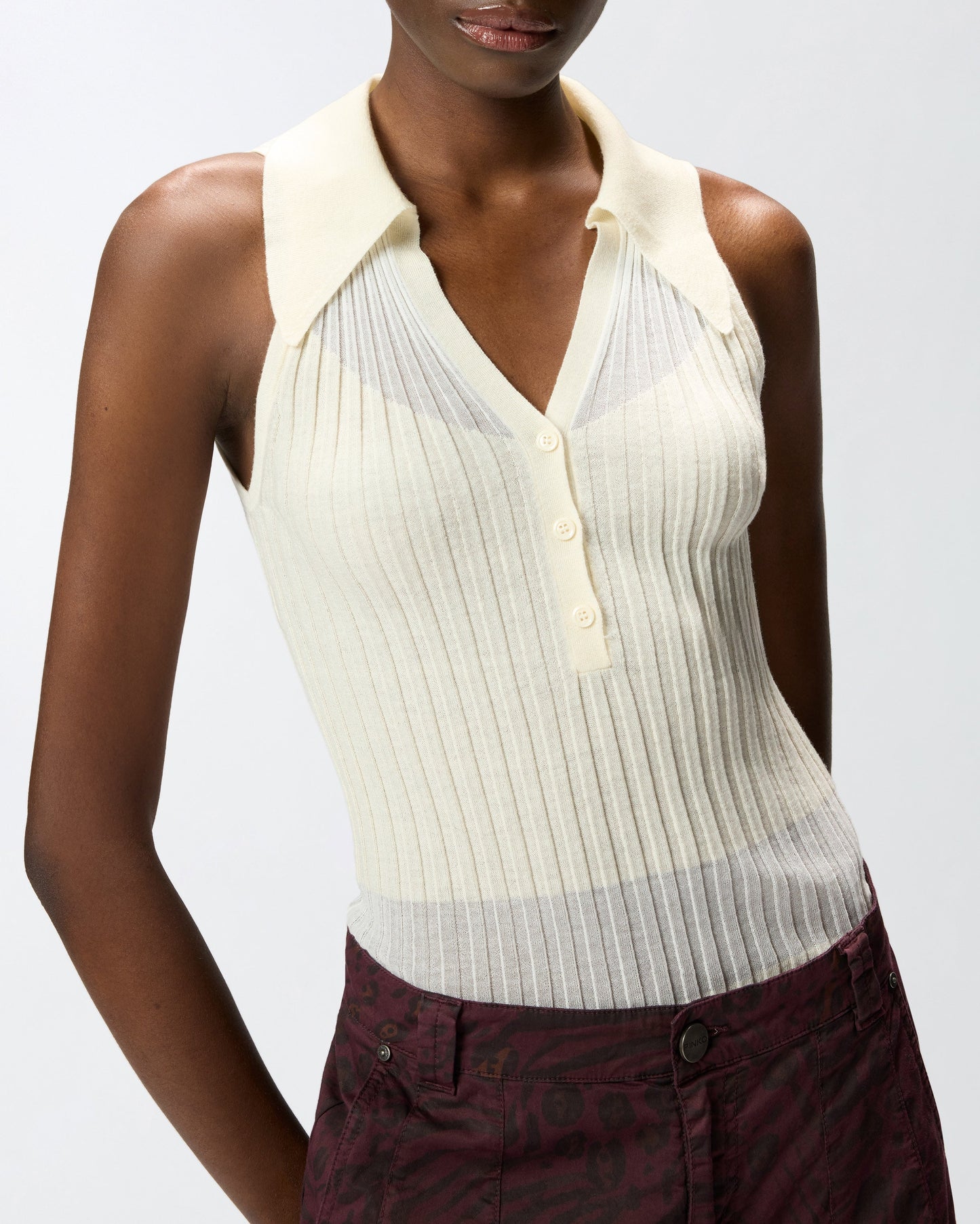 Ribbed polo vest top