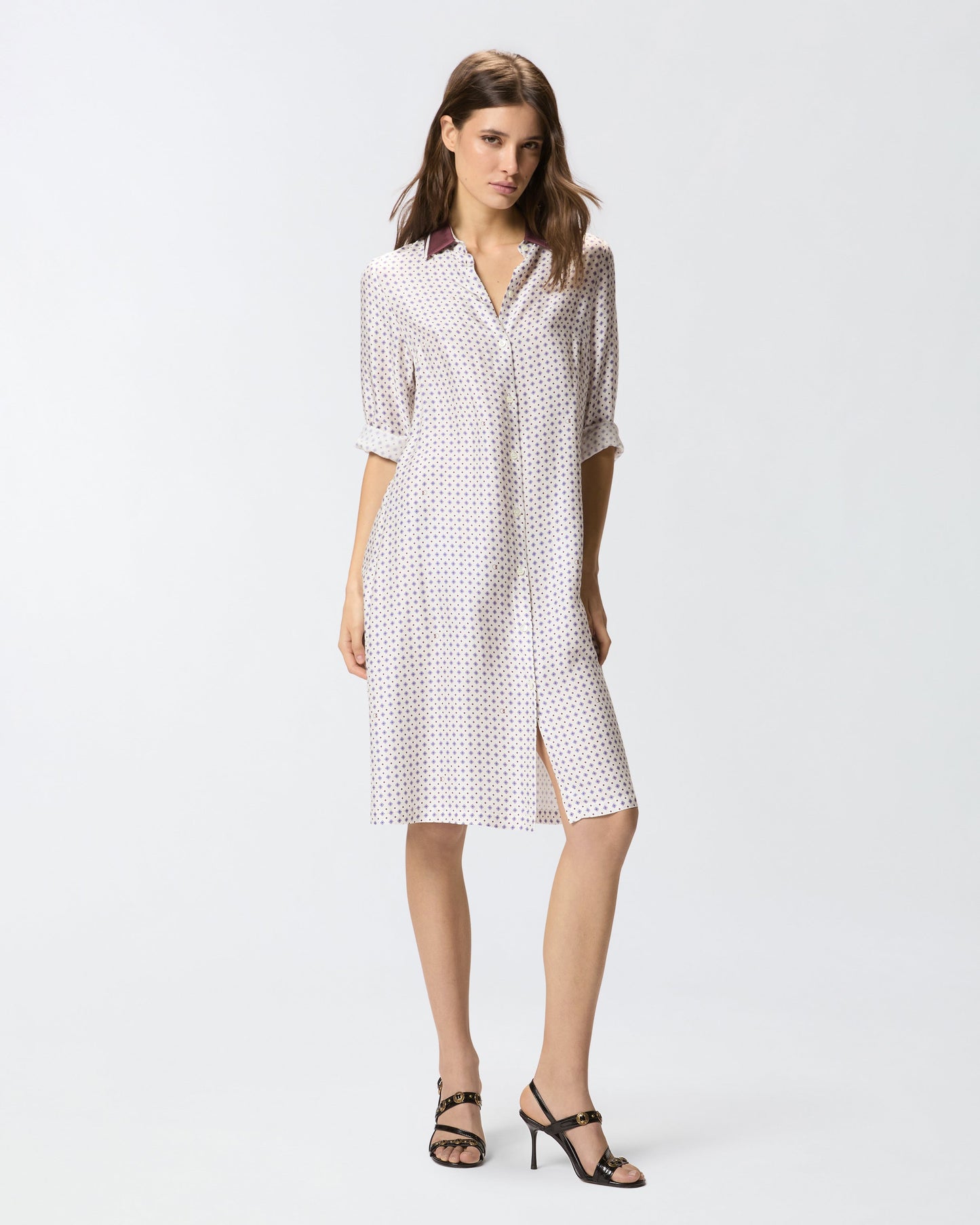 Midi shirt dress with tie print