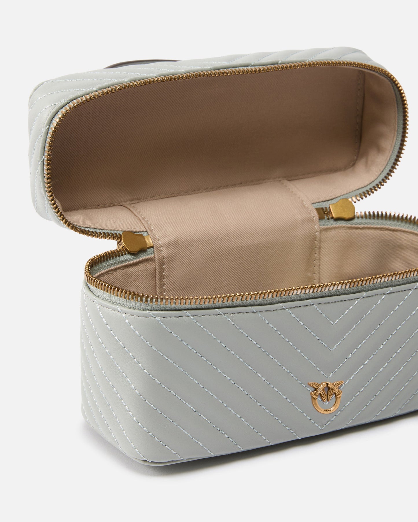 Small beauty case with shoulder strap in chevron nappa