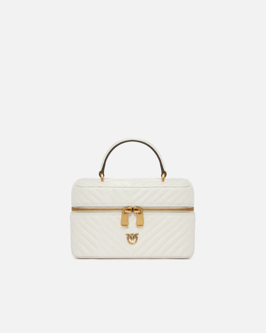 Small beauty case with shoulder strap in chevron nappa