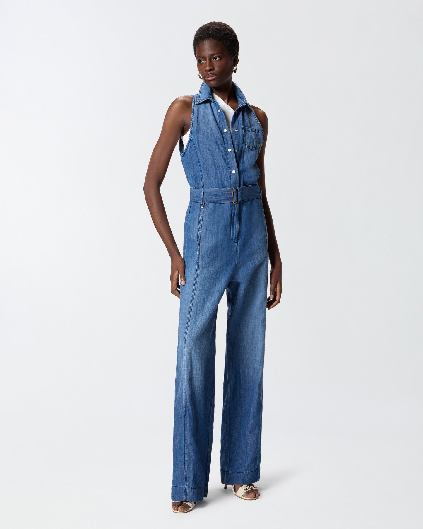Denim jumpsuit with belt