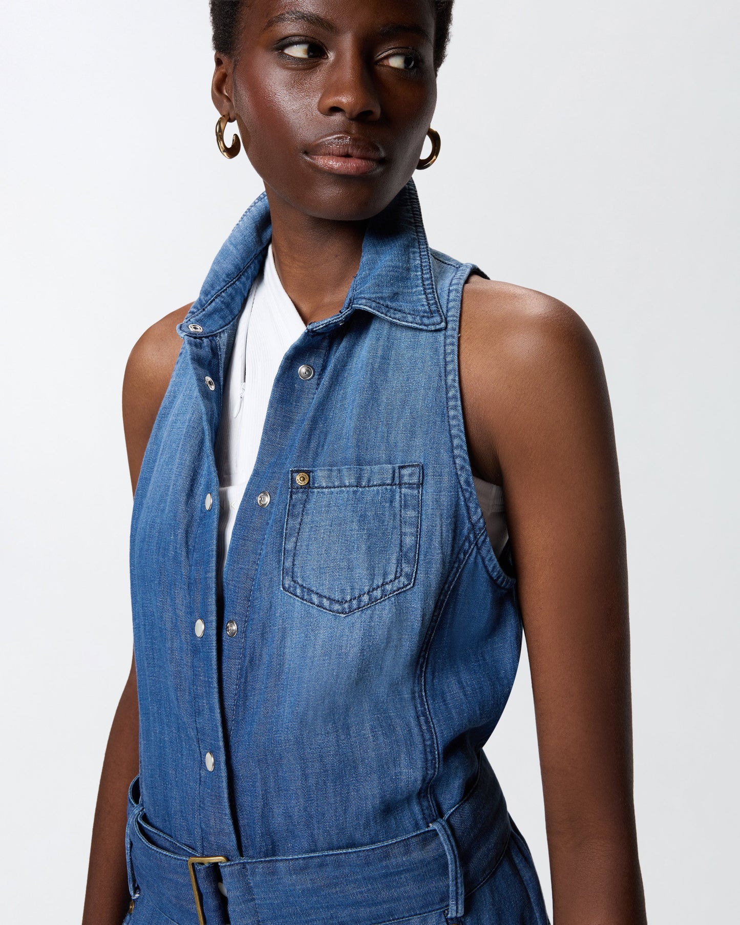 Denim jumpsuit with belt