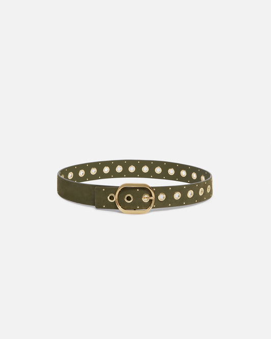 Leather belt with eyelets, 4cm