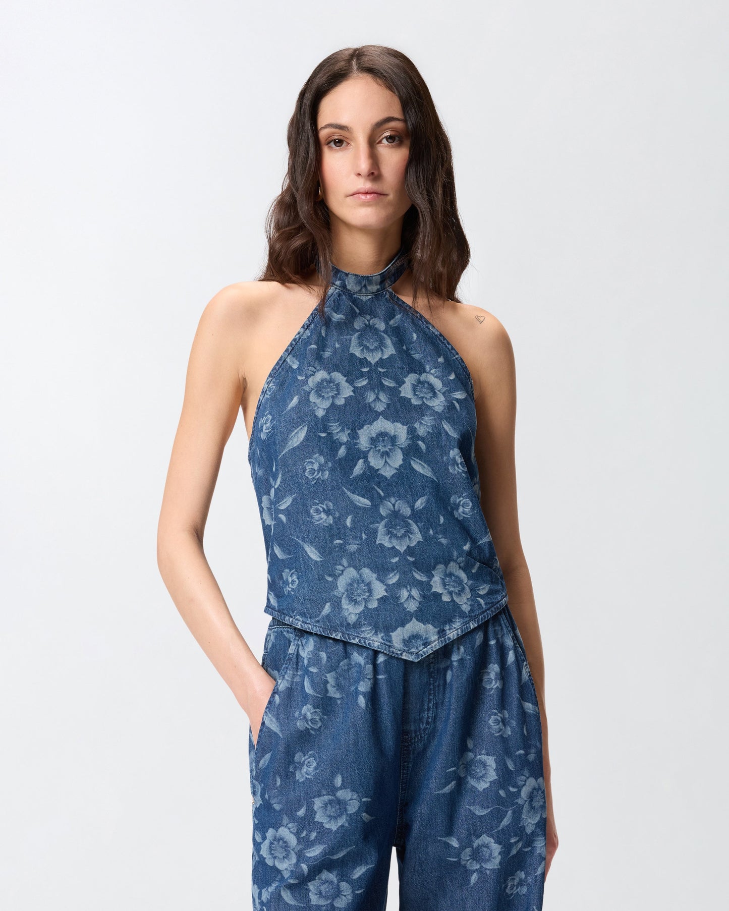 Floral denim top