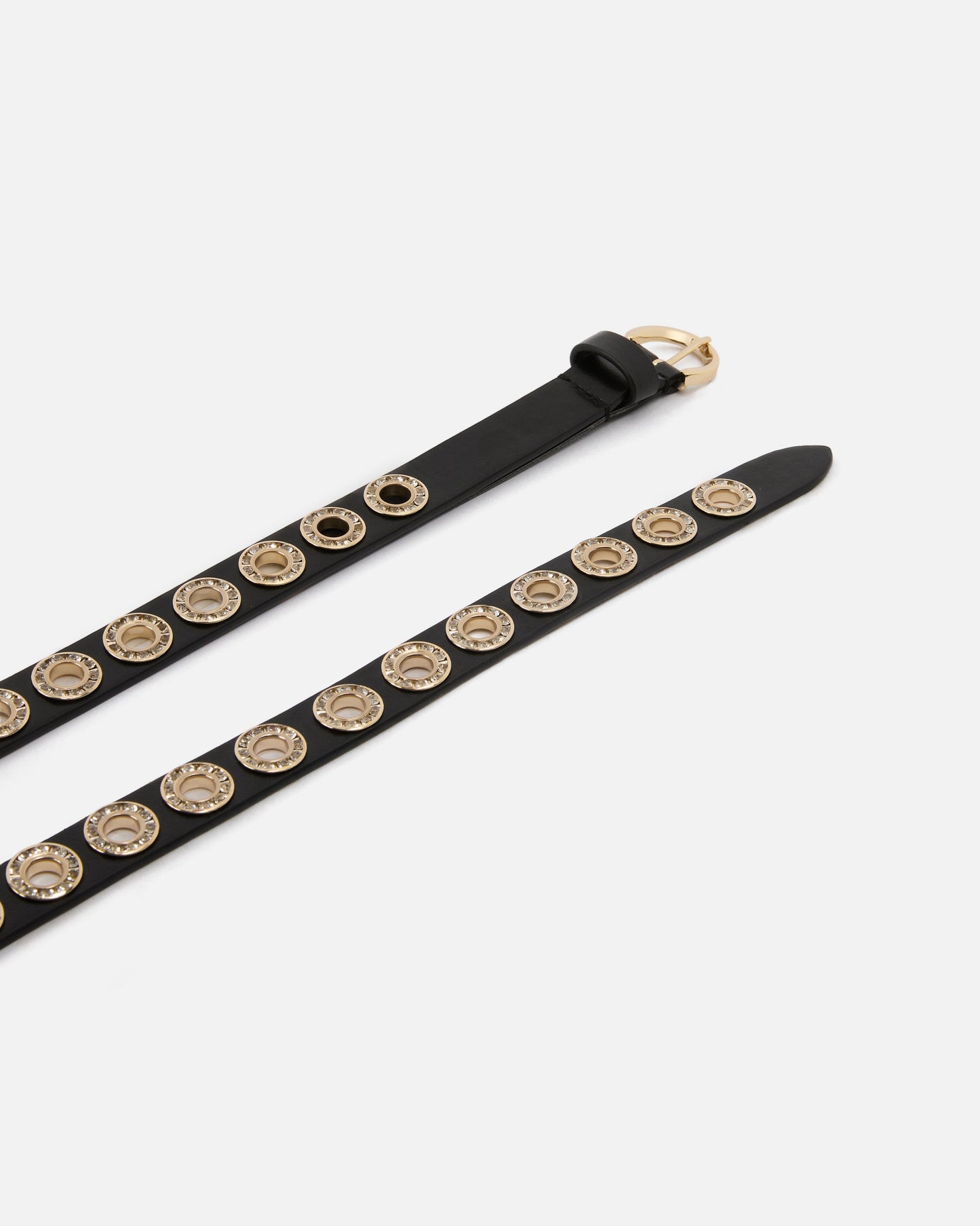 Leather belt with jewel eyelets, 2cm