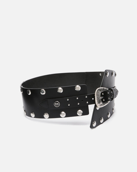 Leather belt with studs and strap, 15 cm