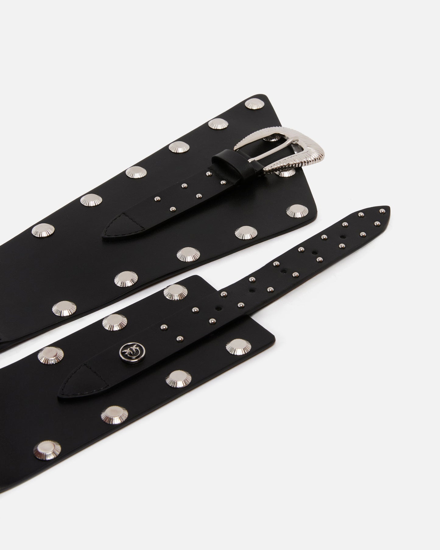 Leather belt with studs and strap, 15 cm