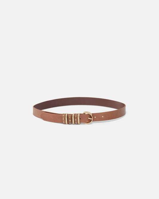 Shiny leather belt with metal loops, 3 cm