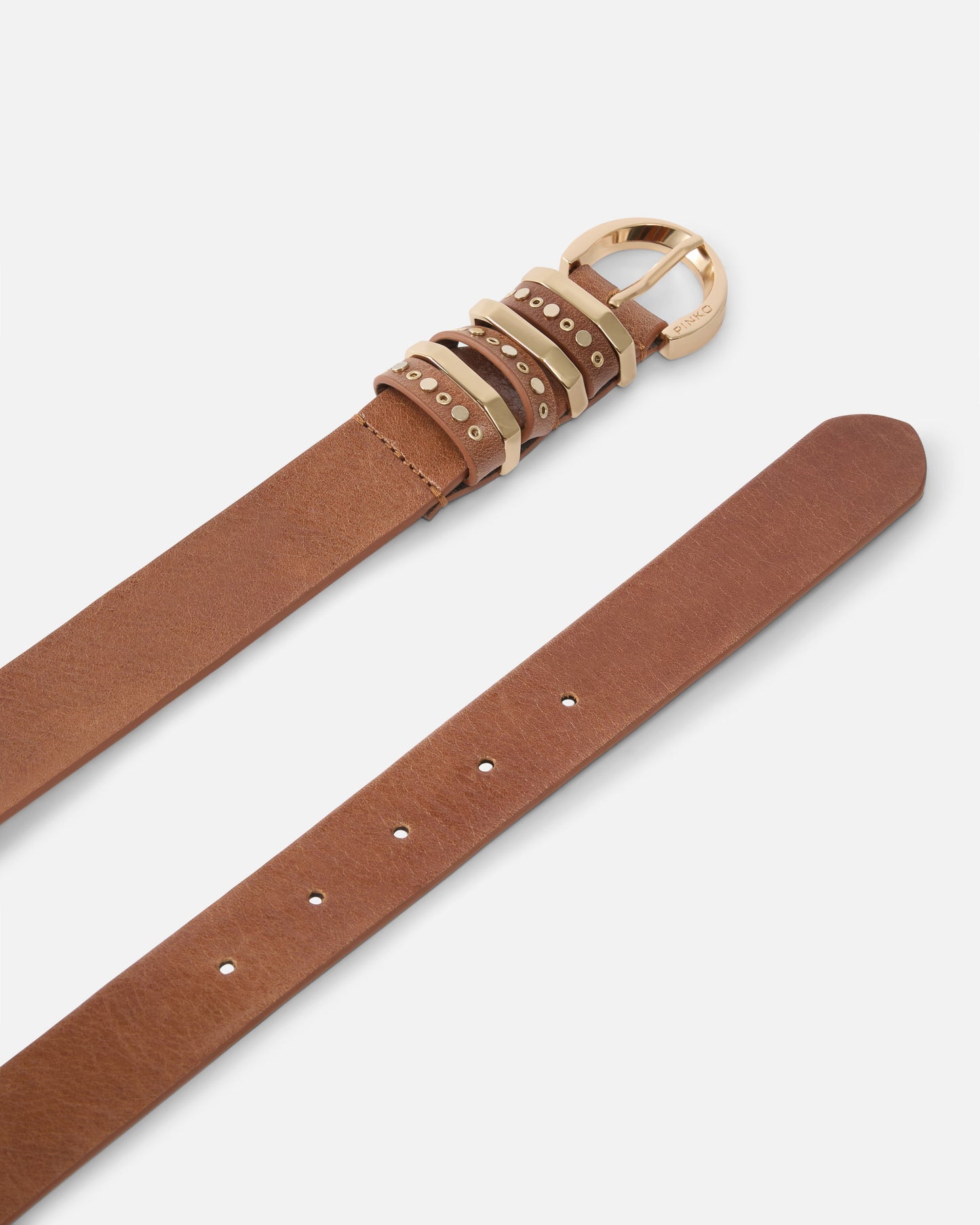 Shiny leather belt with metal loops, 3 cm