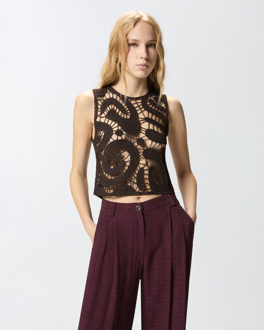 Geometric crocheted sleeveless top