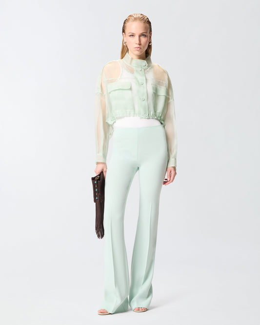 Flared trousers with pressed pleat detail