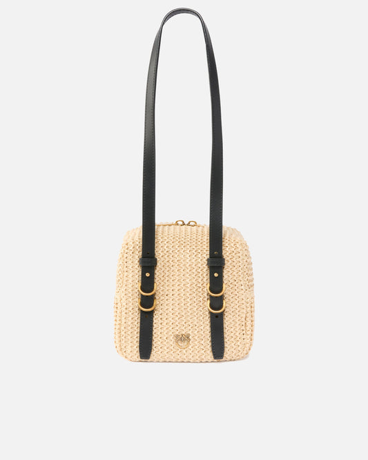 Raffia and leather shoulder bag