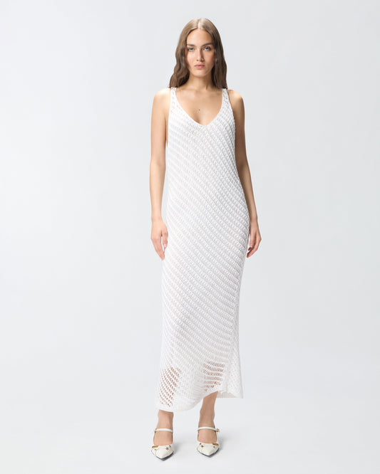 Crochet-effect midi dress with sequins