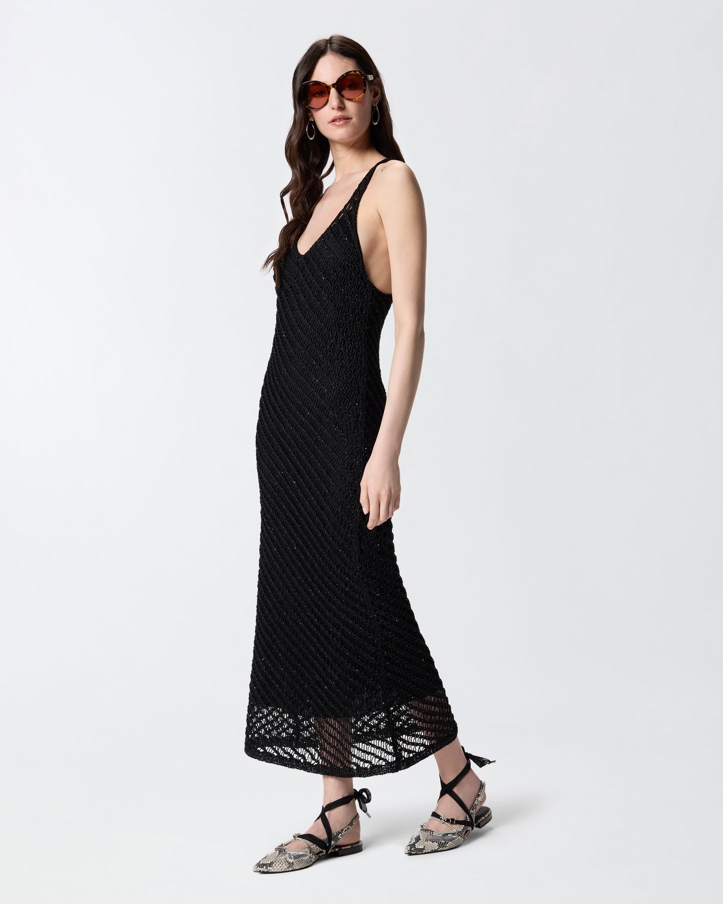Crochet-effect midi dress with sequins