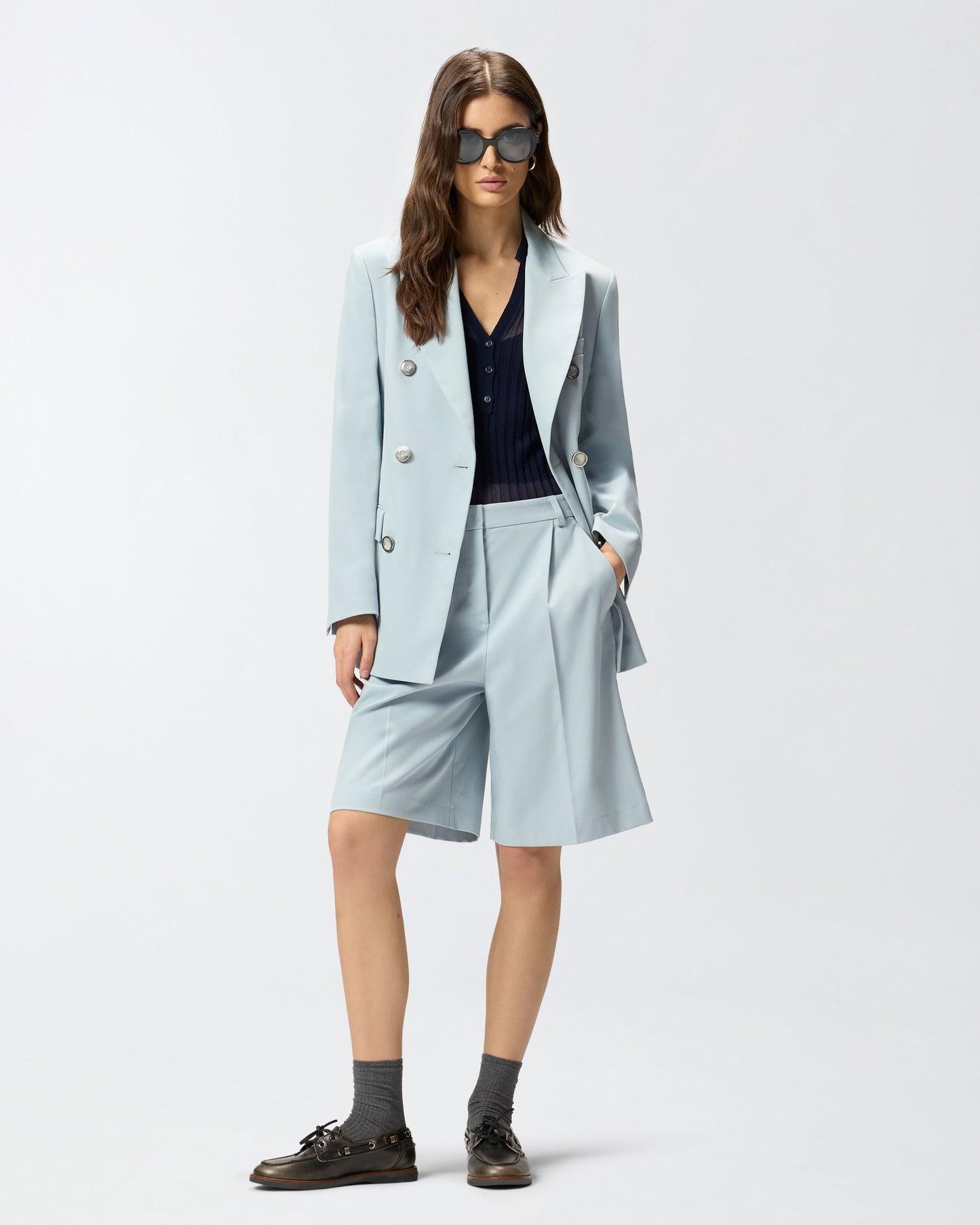 Bermuda shorts with pressed pleat detail