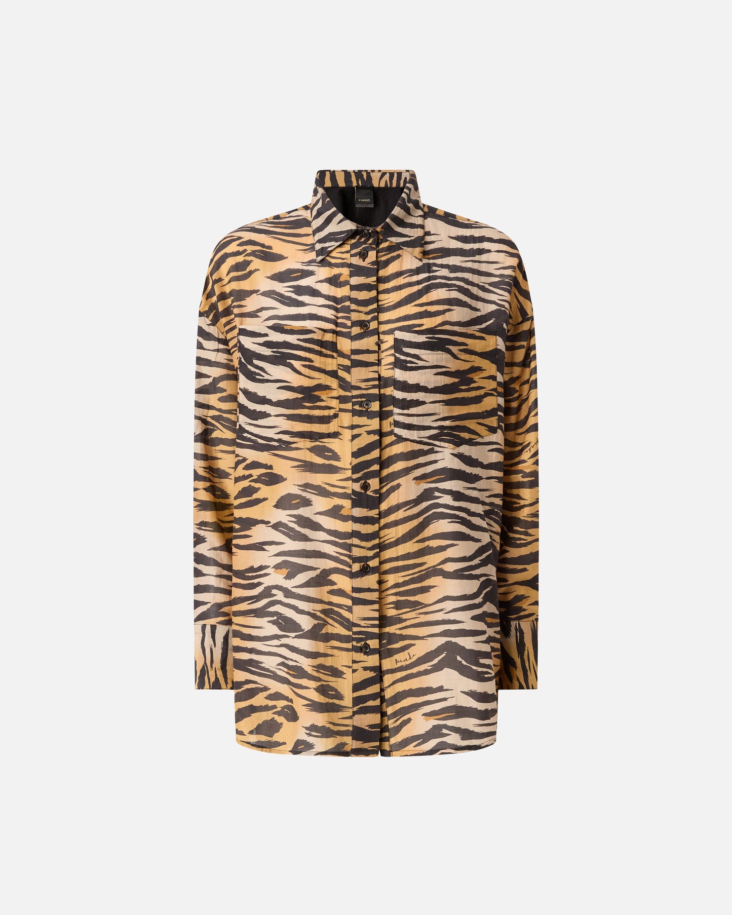 Oversize shirt in cotton and silk voile with animal print