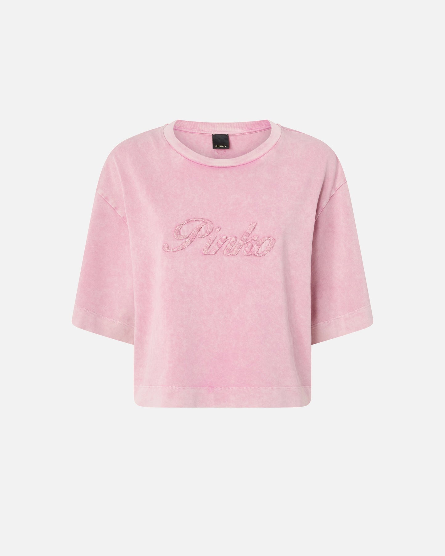 Cropped T-shirt with logo distressed embroidery