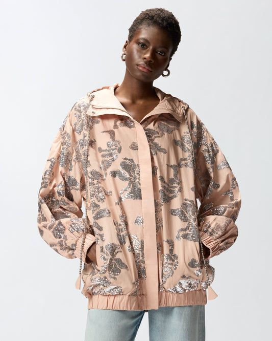 Bomber jacket with floral sequin embroidery
