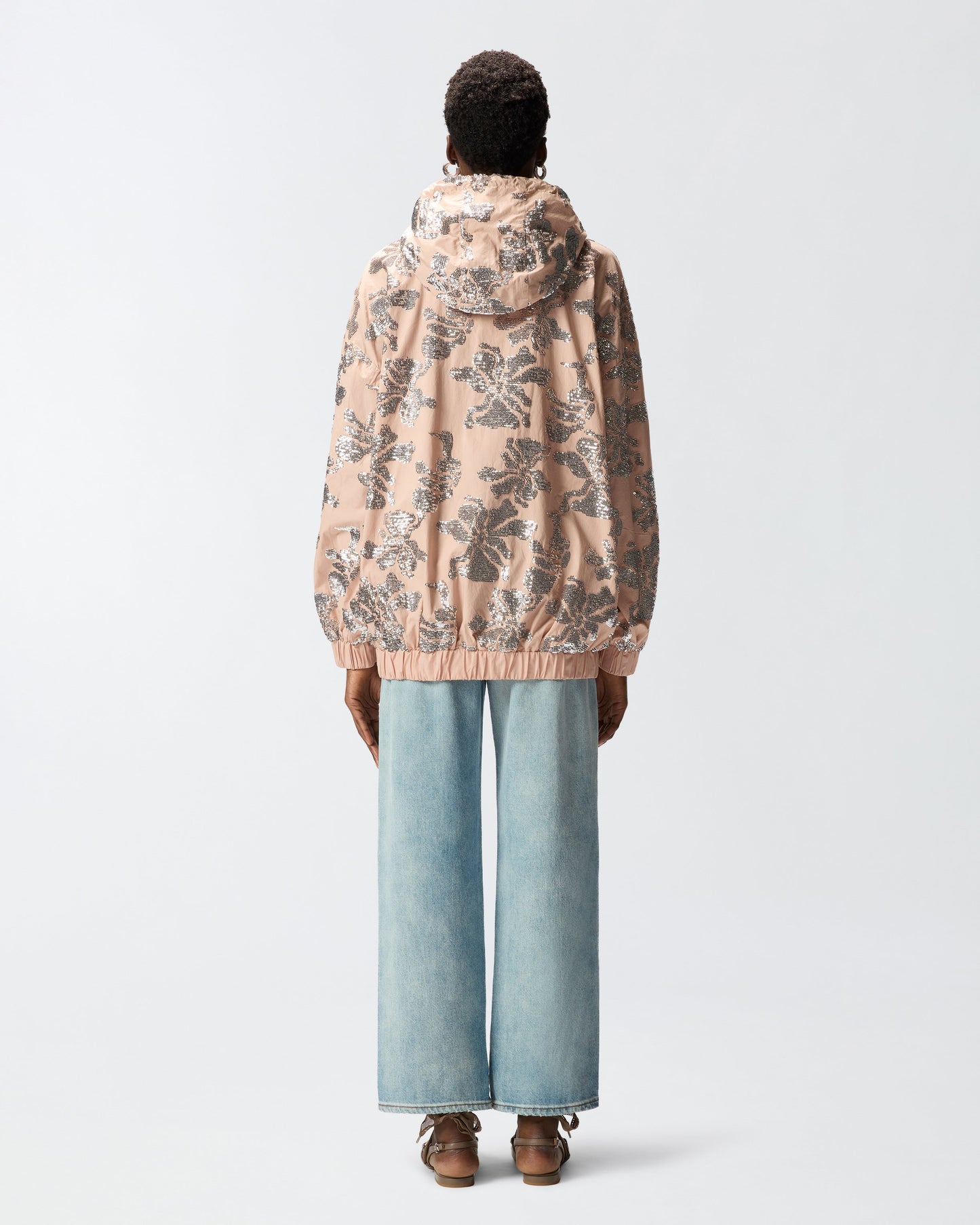Bomber jacket with floral sequin embroidery