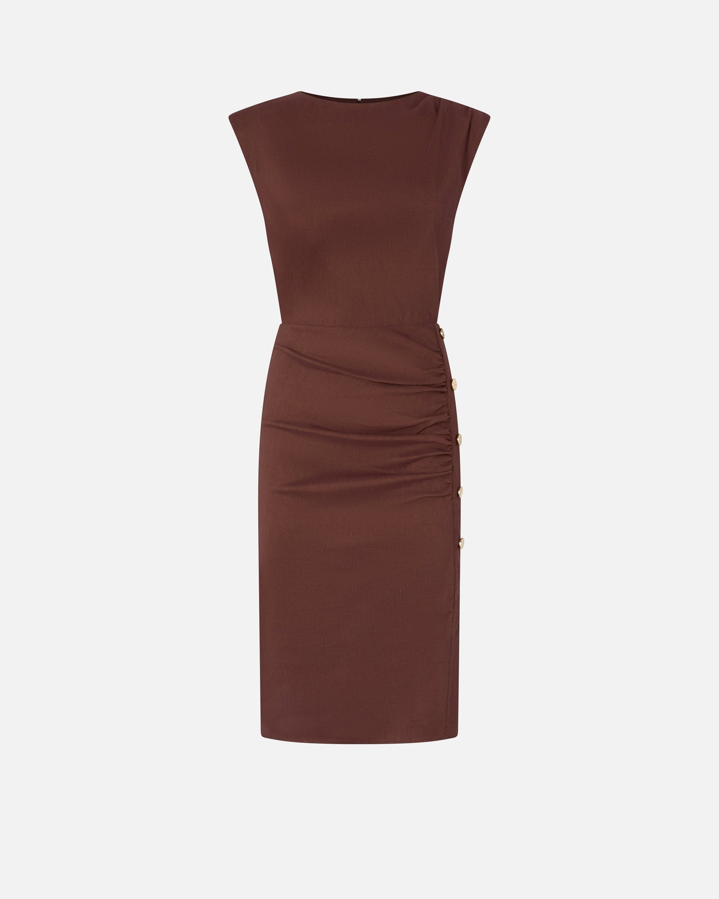 Slim-fitting calf-length dress in linen