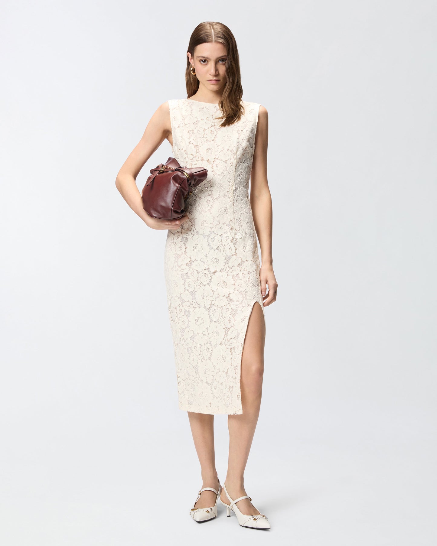 Floral lace dress with plunging rear neckline