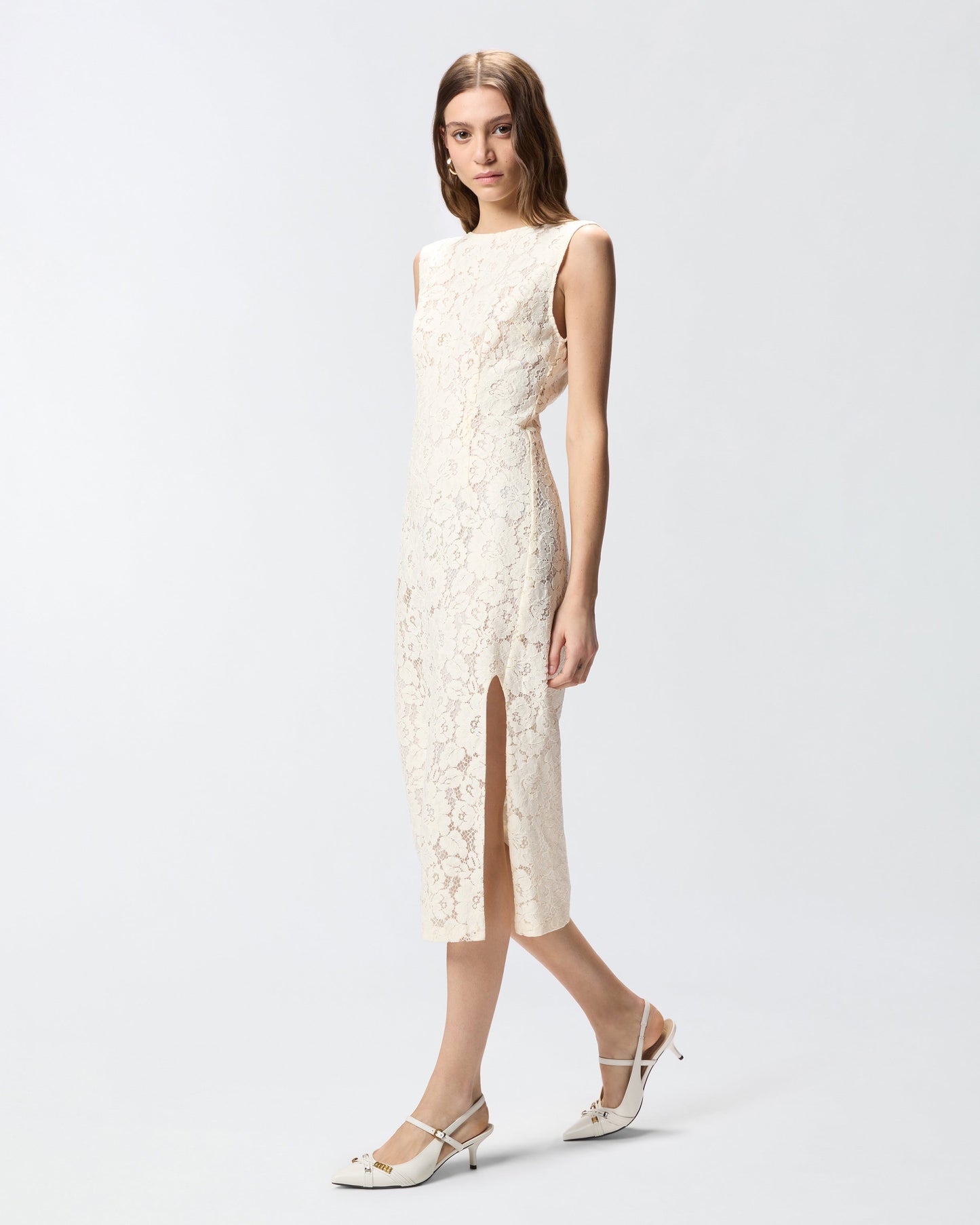 Floral lace dress with plunging rear neckline