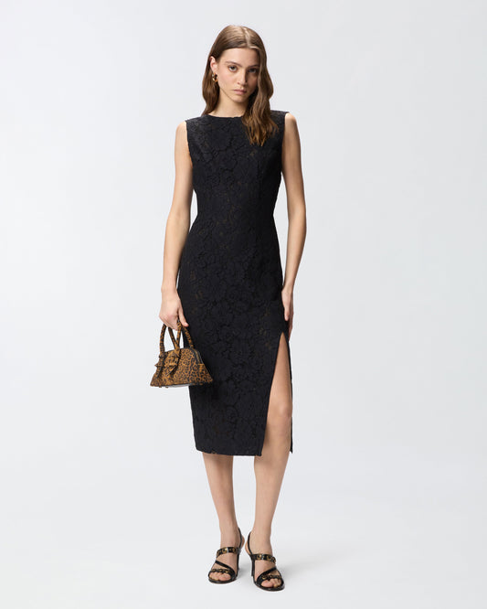 Floral lace dress with plunging rear neckline