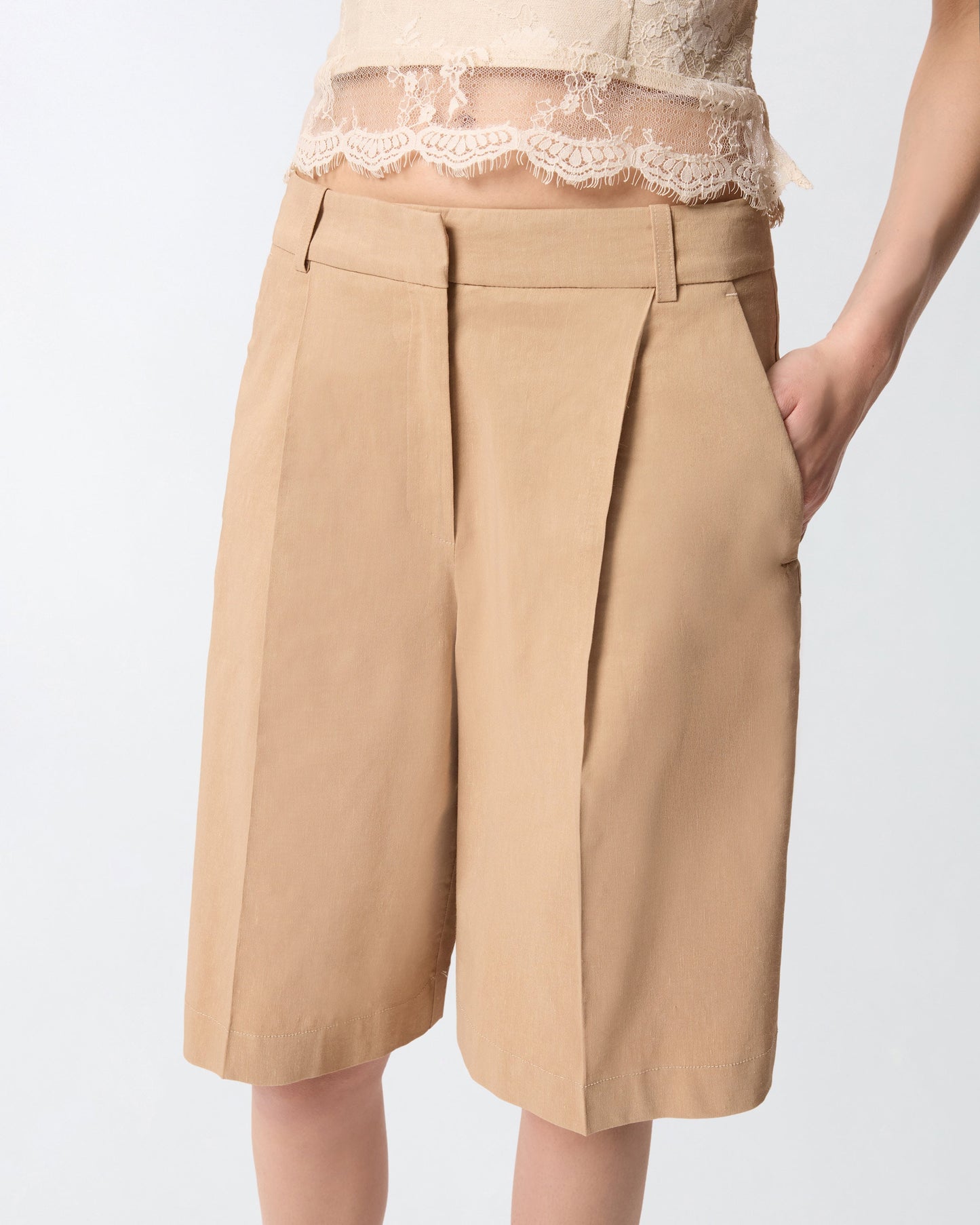 Bermuda shorts with pressed pleat detail