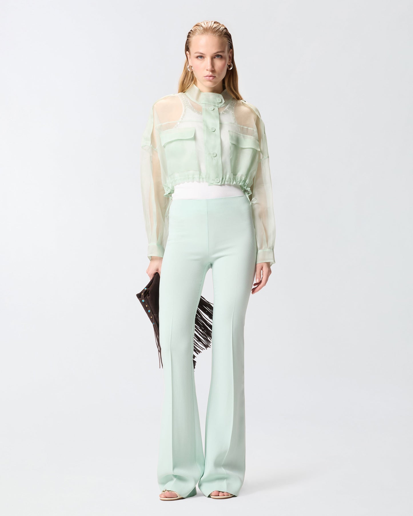 Cropped pea coat in pure silk organza