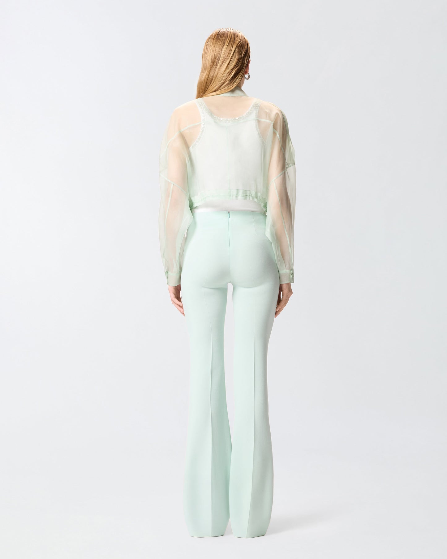 Cropped pea coat in pure silk organza