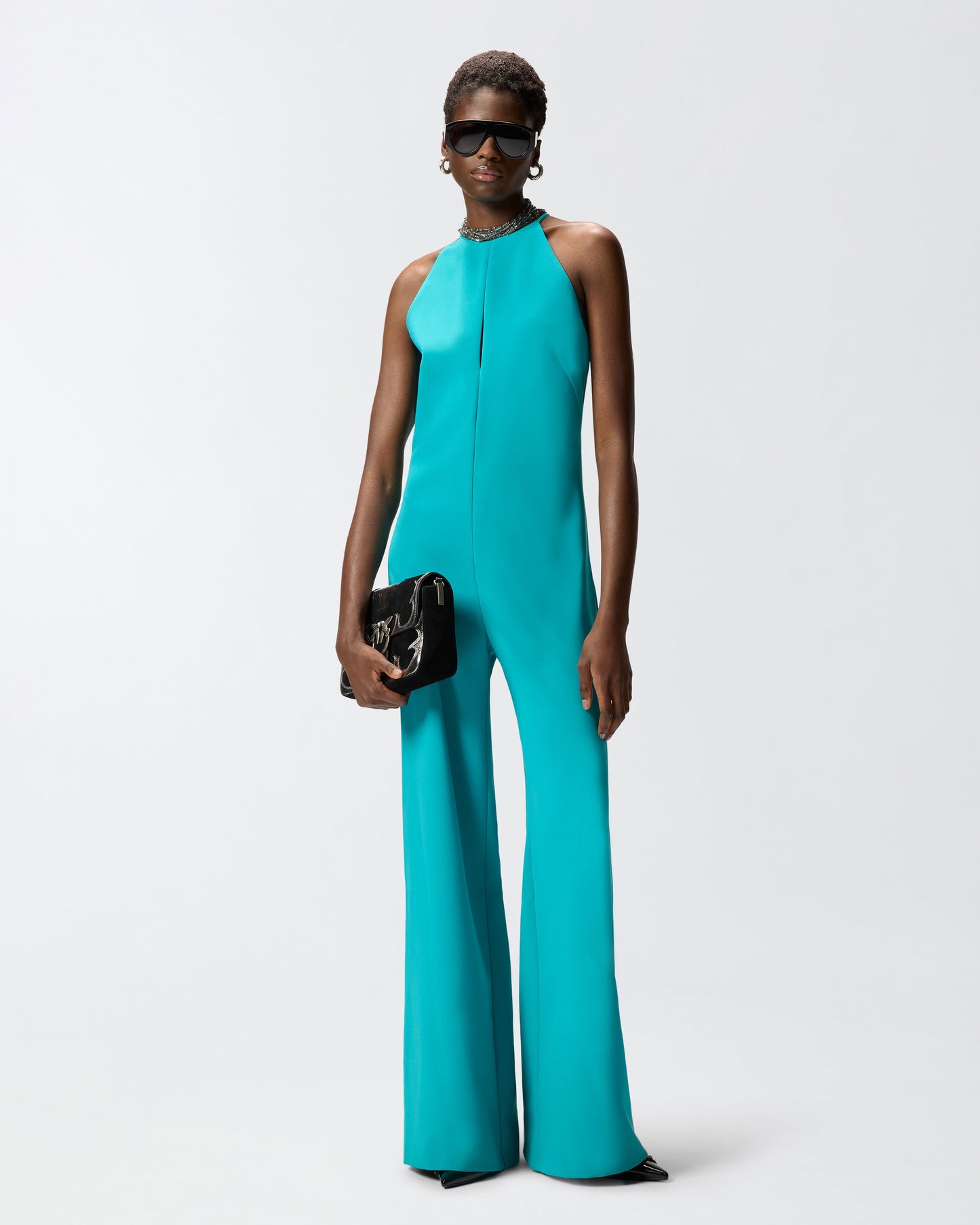 Long playsuit with halterneck and jewel decoration