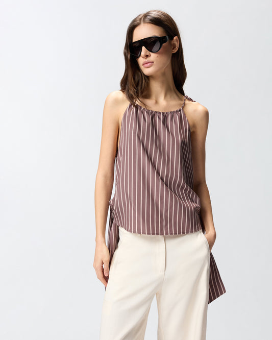 Striped top with thin shoulder straps and bows