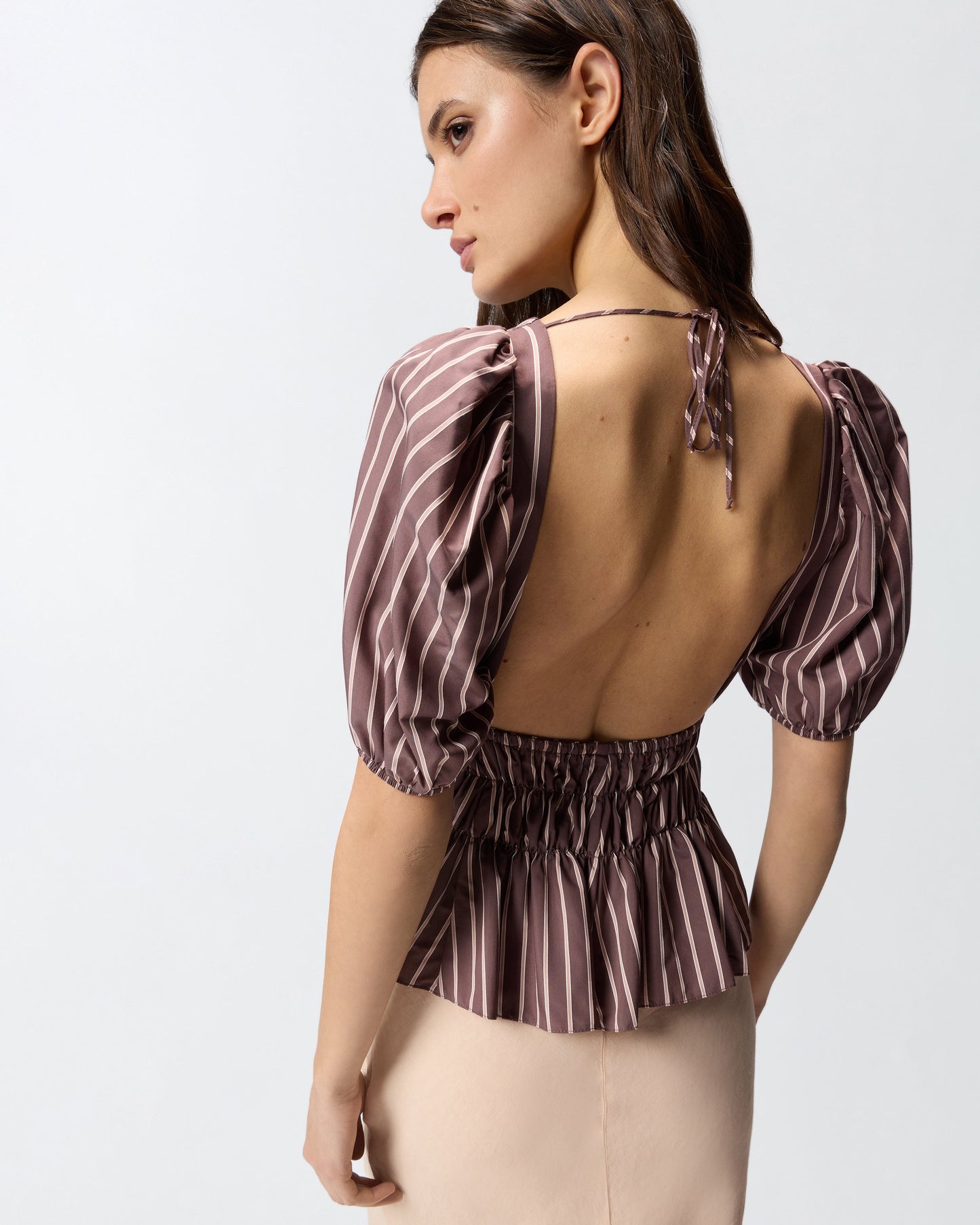Striped cropped top with open back