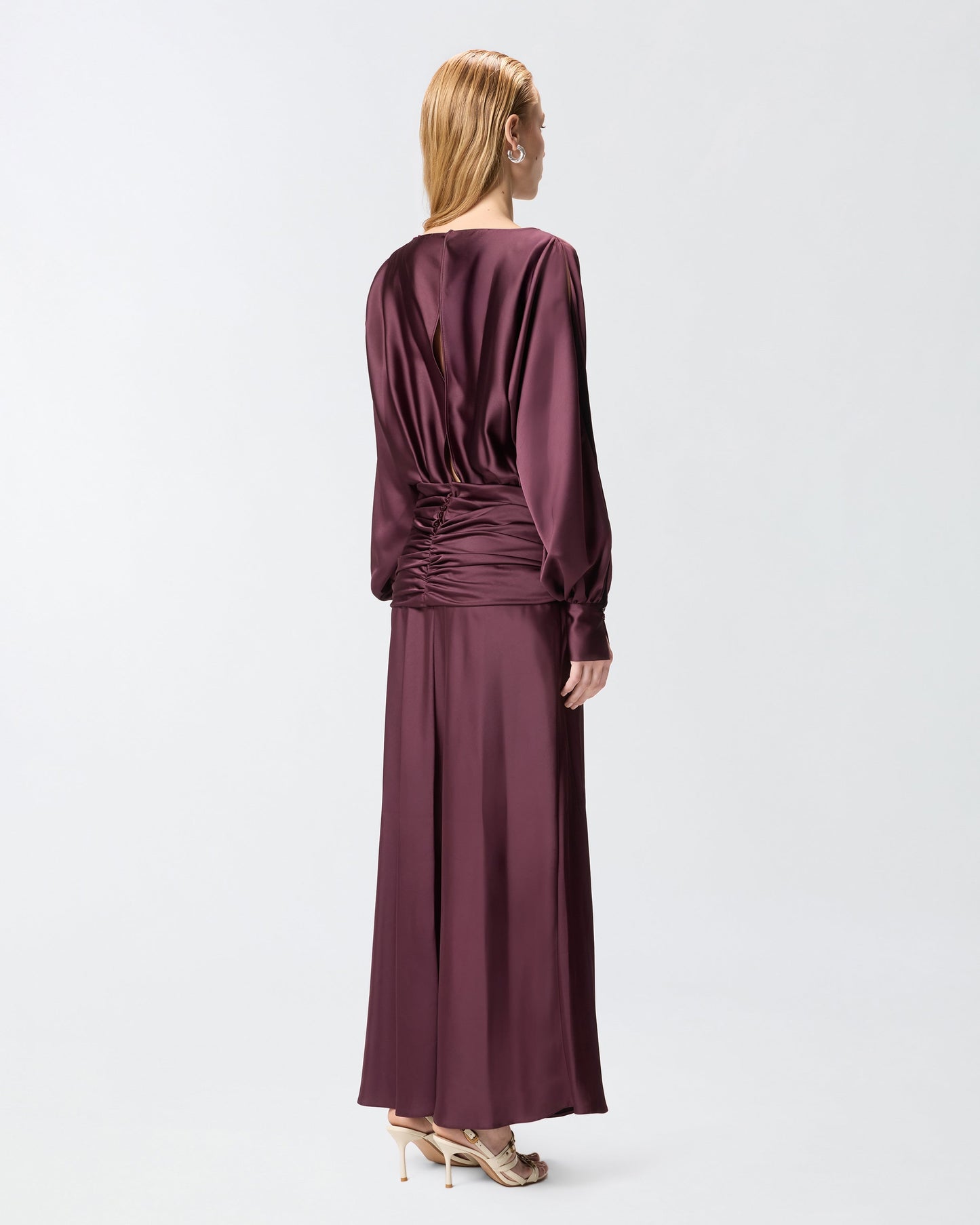 Long satin dress with draping