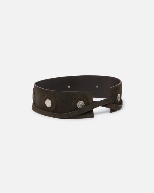 Leather belt with studs, 6 cm