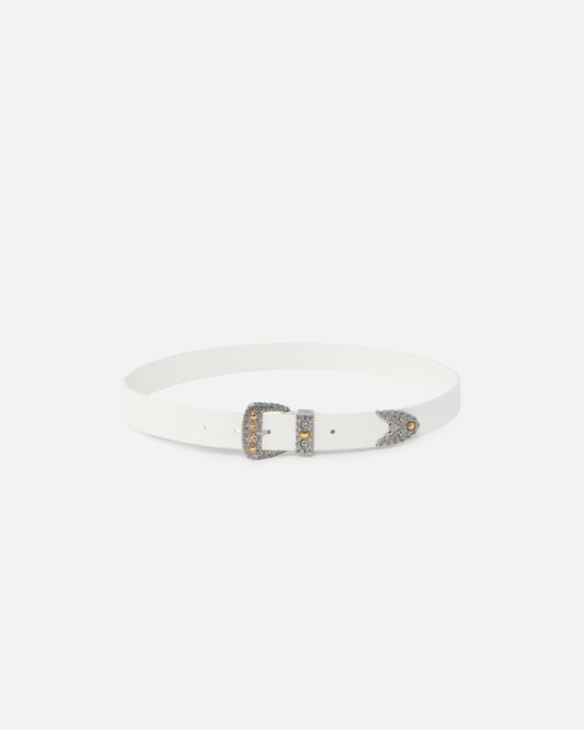 Shiny leather belt with metallic finishes, 3 cm