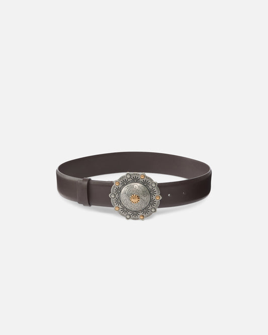 Leather belt with jewel medallion, 4cm