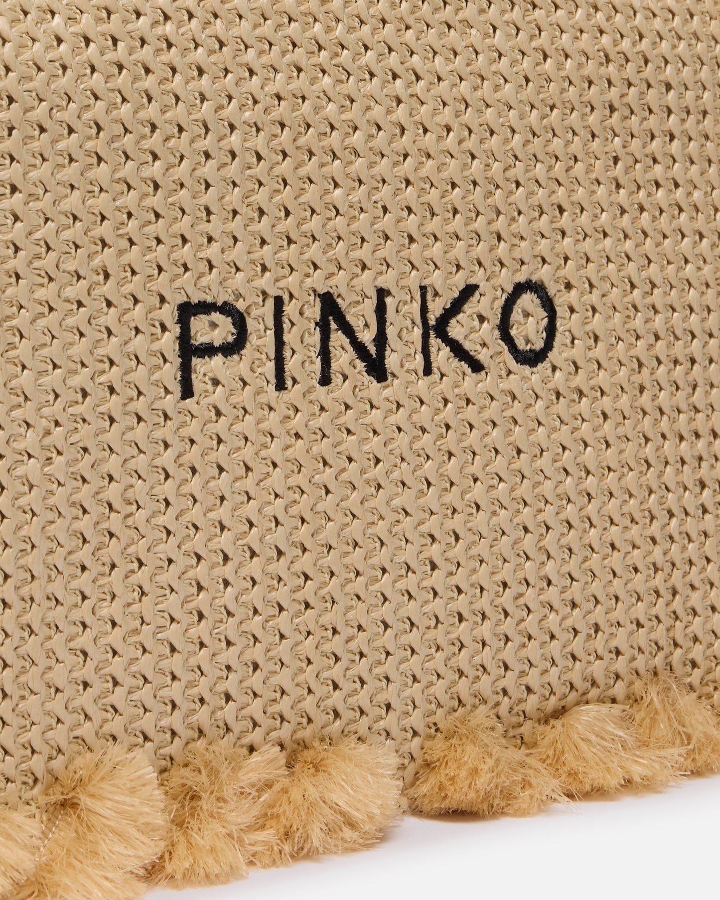 Small raffia clutch with logo and tassels