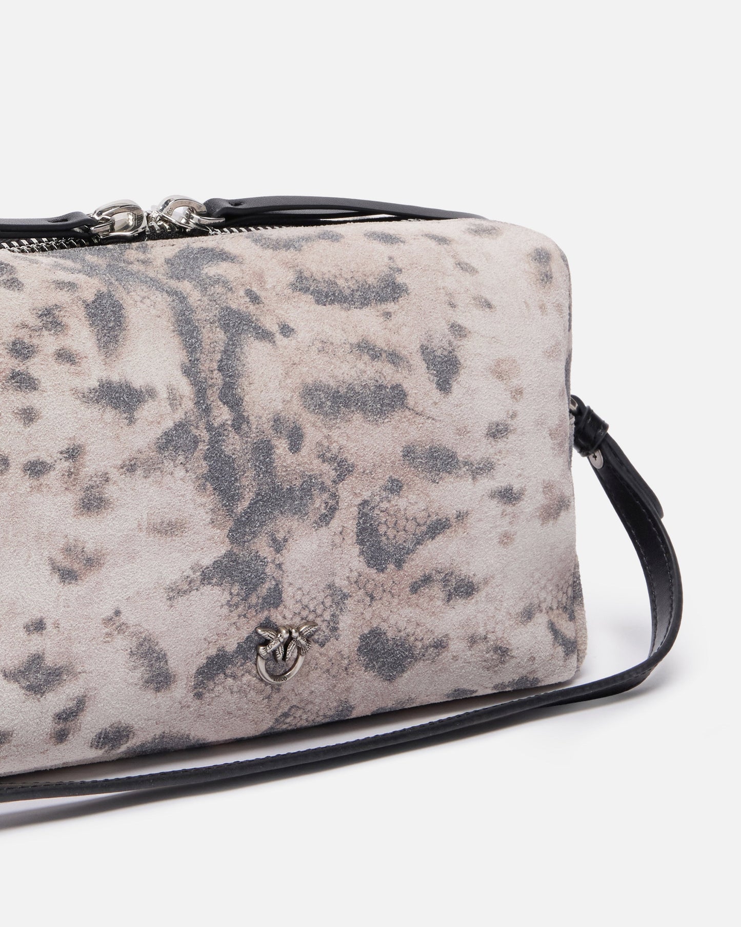 Medium crossbody bowler bag in suede with python print